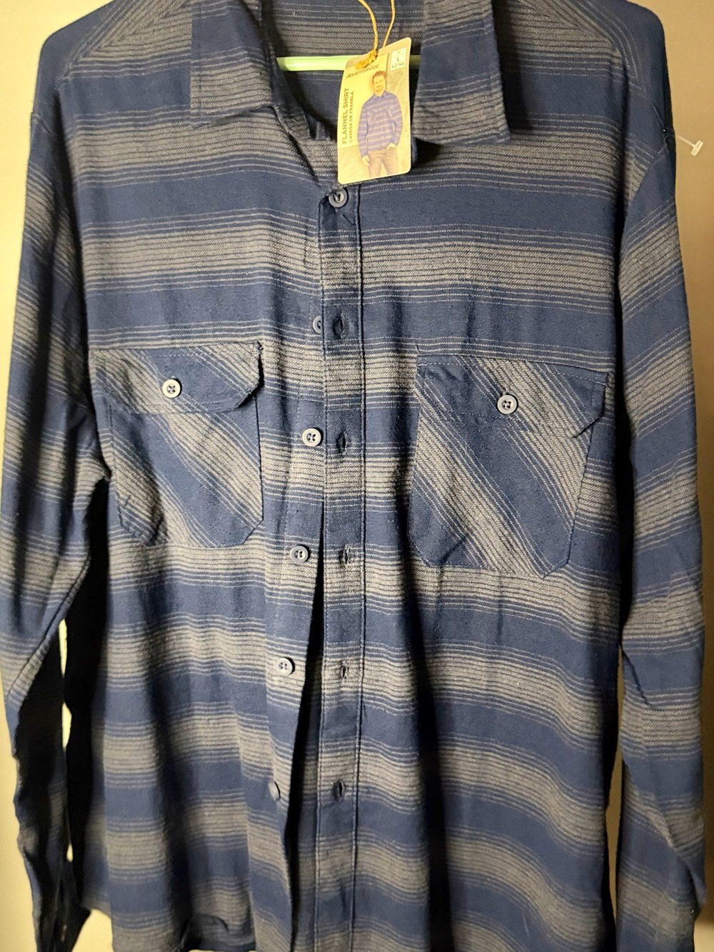 Men's Blue Striped Casual Button-Down Shirt with Chest Pockets